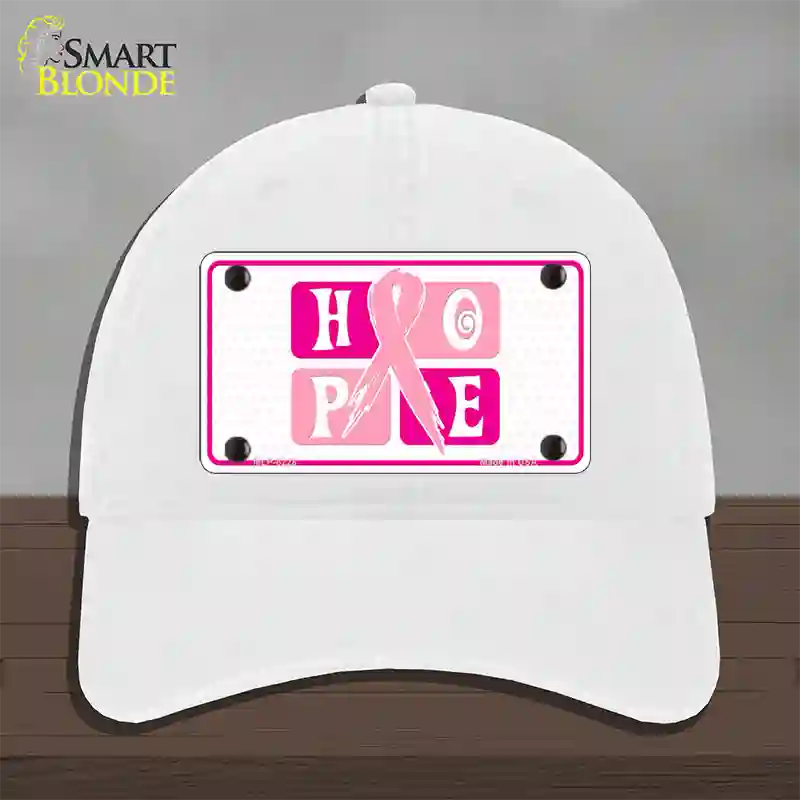 Hope Breast Cancer Ribbon Novelty License Plate Hat Unconstructed Cotton / White