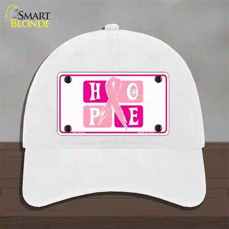 Hope Breast Cancer Ribbon Novelty License Plate Hat Unconstructed Cotton / White