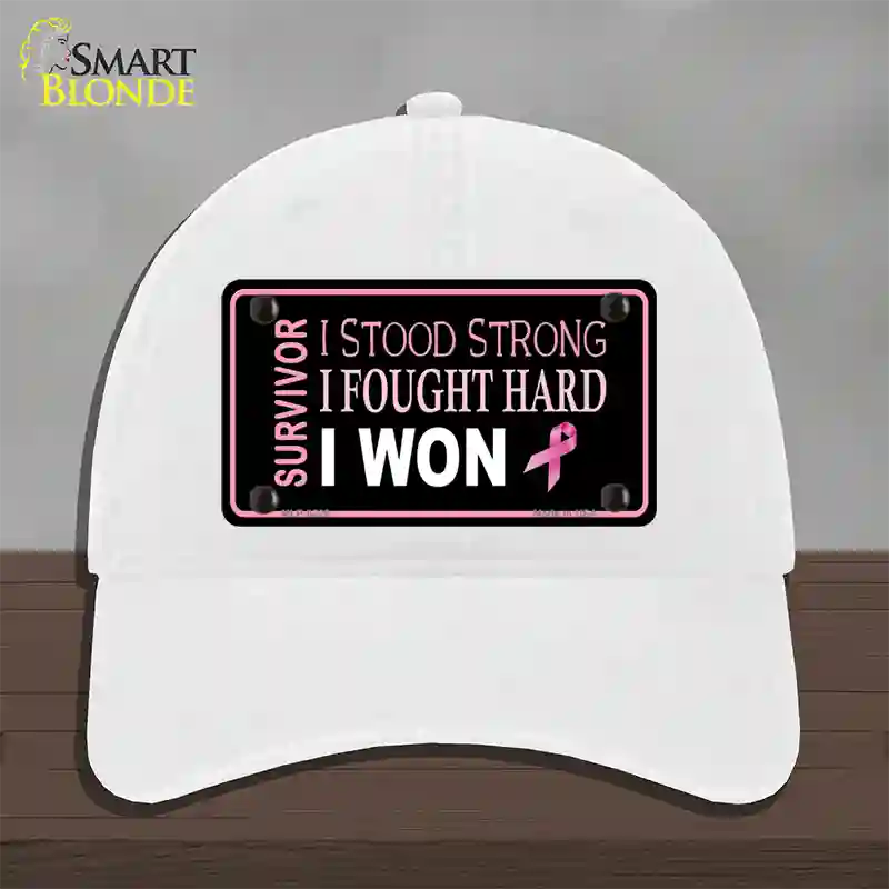 Breast Cancer Survivor Ribbon Novelty License Plate Hat Unconstructed Cotton / White