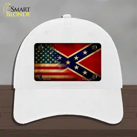 American Confederate Flag Novelty License Plate Hat Unconstructed Cotton / White