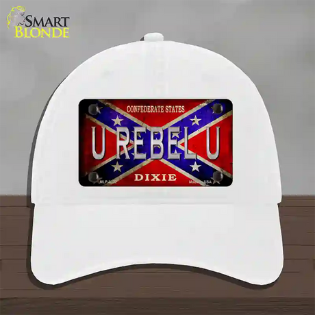 U Rebel U Novelty License Plate Hat Unconstructed Cotton / White