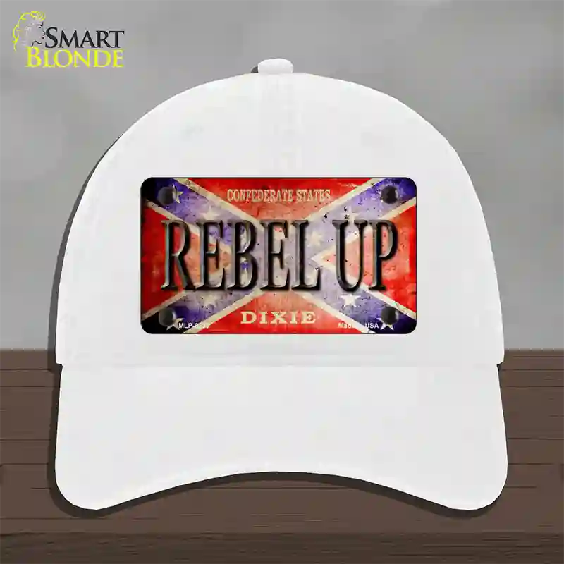 Rebel Up Novelty License Plate Hat Unconstructed Cotton / White