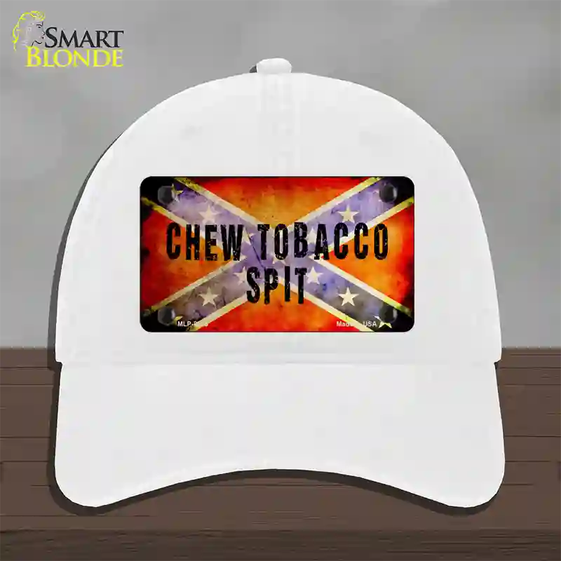 Chew Tobacco Spit Novelty License Plate Hat Unconstructed Cotton / White