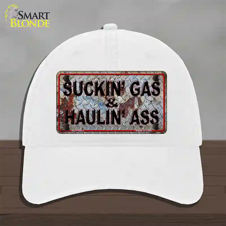 Suckin Gas Haulin Ass Vintage Novelty License Plate Hat Unconstructed Cotton / White