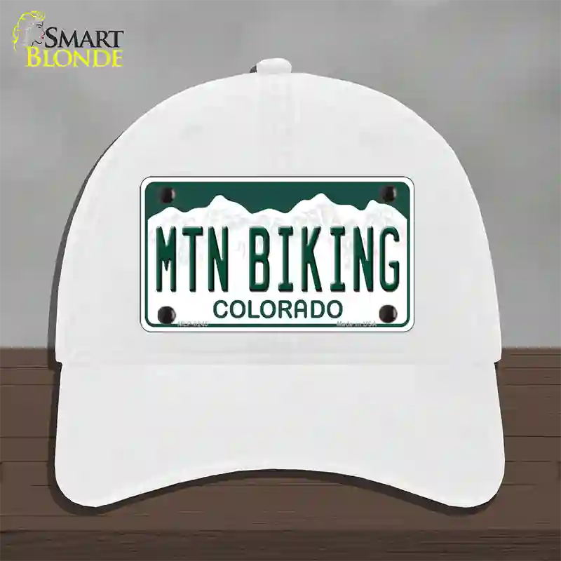 Mtn Biking Colorado Novelty License Plate Hat Unconstructed Cotton / White