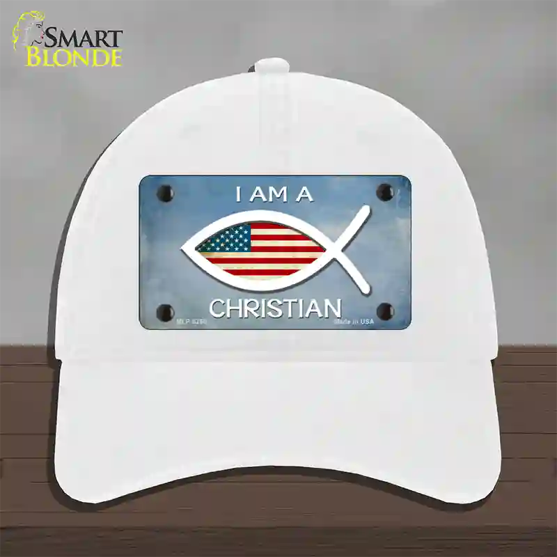 I Am A Christian Novelty License Plate Hat Unconstructed Cotton / White