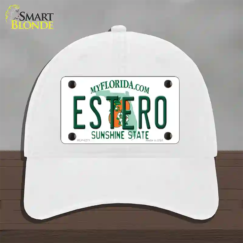 Estero Sunshine State Novelty License Plate Hat Unconstructed Cotton / White