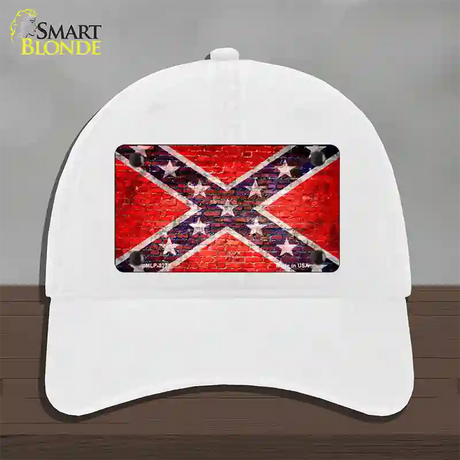 Rebel Flag Brick Wall Novelty License Plate Hat Unconstructed Cotton / White