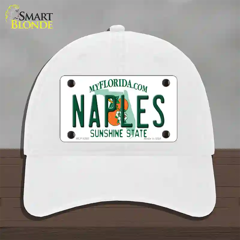 Naples Florida Novelty License Plate Hat Unconstructed Cotton / White