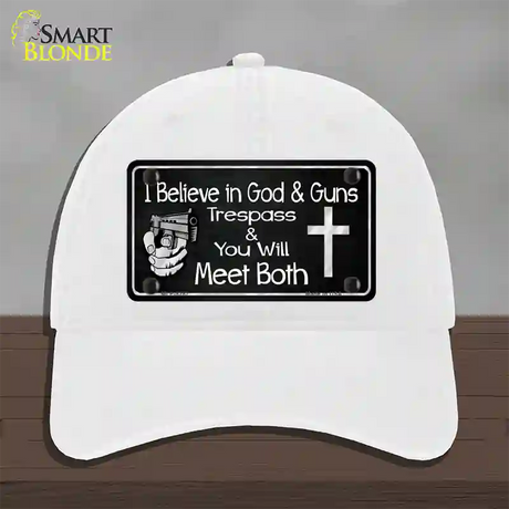 God And Guns Novelty License Plate Hat Unconstructed Cotton / White