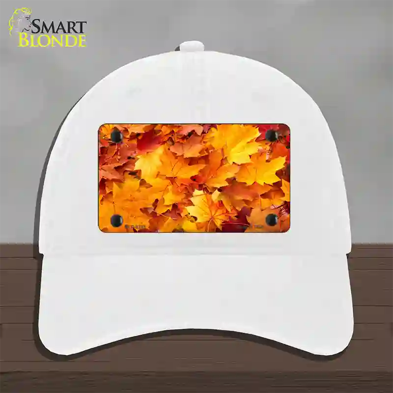 Fall Leaves Novelty License Plate Hat Unconstructed Cotton / White