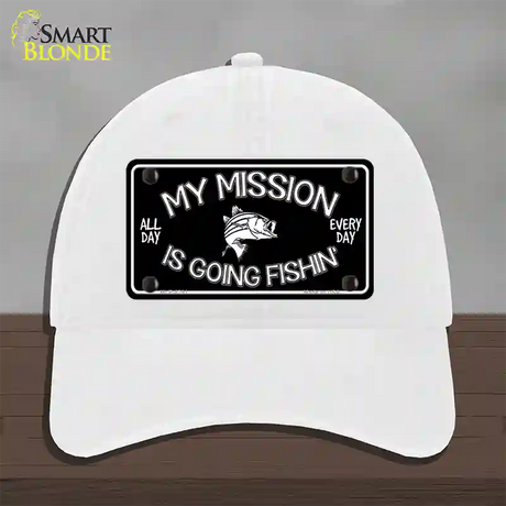 My Mission Is Fishin Novelty License Plate Hat Unconstructed Cotton / White