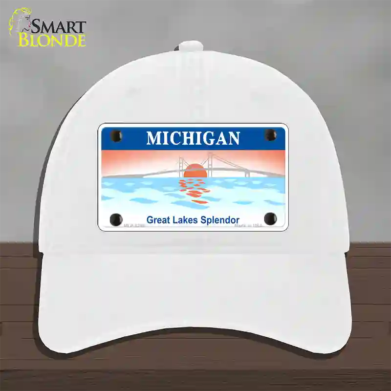 Michigan Great Lakes Blank Novelty License Plate Hat Unconstructed Cotton / White