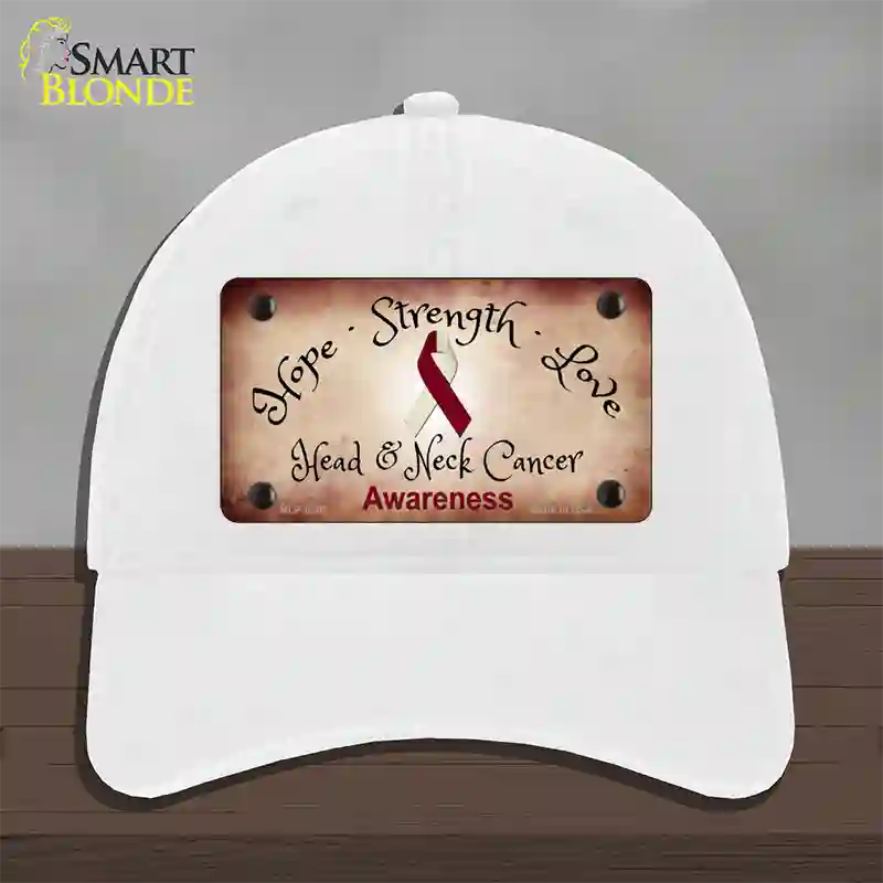 Head and Neck Cancer Ribbon Novelty License Plate Hat Unconstructed Cotton / White