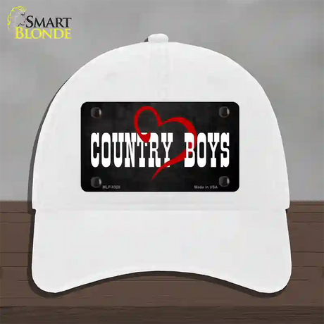 Country Boys Novelty License Plate Hat Unconstructed Cotton / White