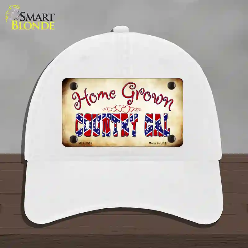 Home Grown Country Gal Novelty License Plate Hat Unconstructed Cotton / White