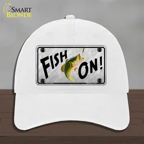 Fish On Novelty License Plate Hat Unconstructed Cotton / White