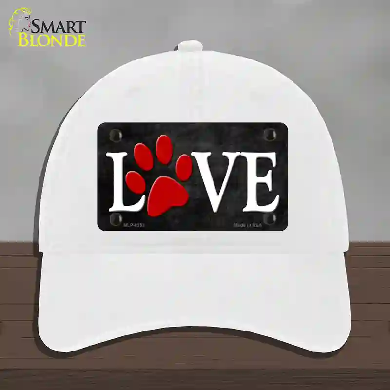 Love Paw Novelty License Plate Hat Unconstructed Cotton / White