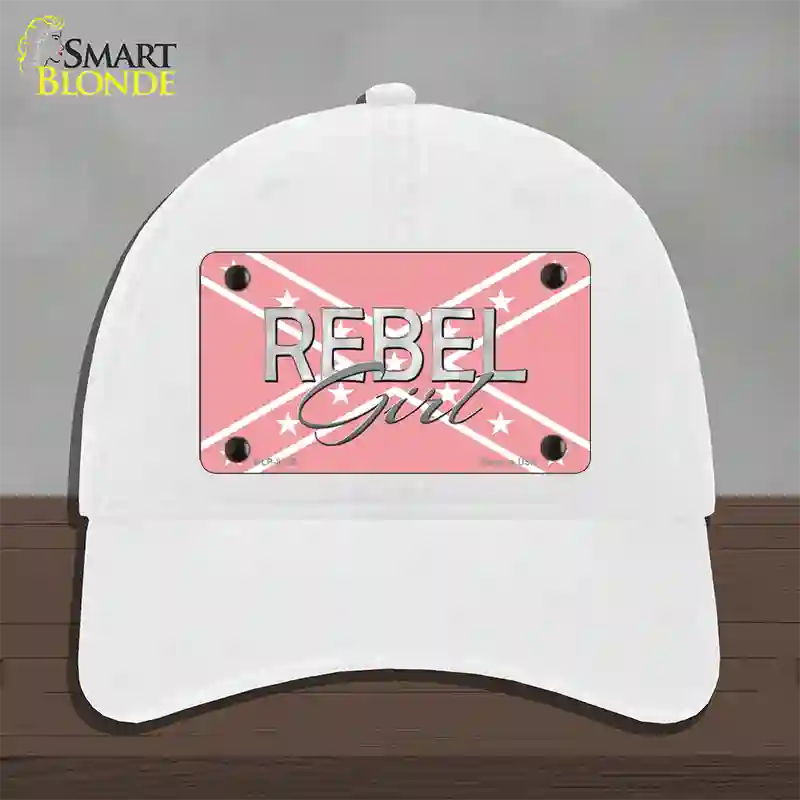 Rebel Girl Pink Novelty License Plate Hat Unconstructed Cotton / White