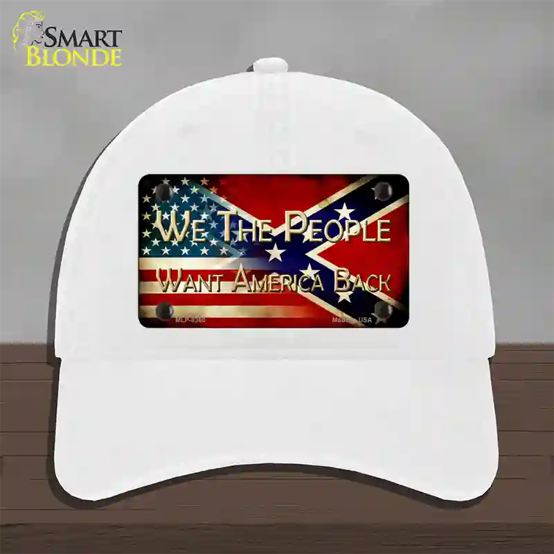 We The People American Confederate Novelty License Plate Hat Unconstructed Cotton / White