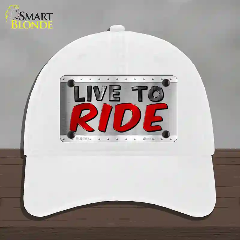 Live To Ride Shiny Novelty License Plate Hat Unconstructed Cotton / White