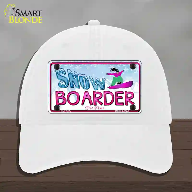 Snow Boarder Girl Novelty License Plate Hat Unconstructed Cotton / White