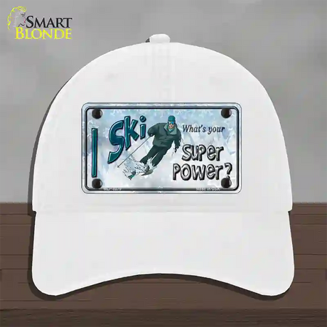 I Ski What's Your Super Power Male Novelty License Plate Hat Unconstructed Cotton / White