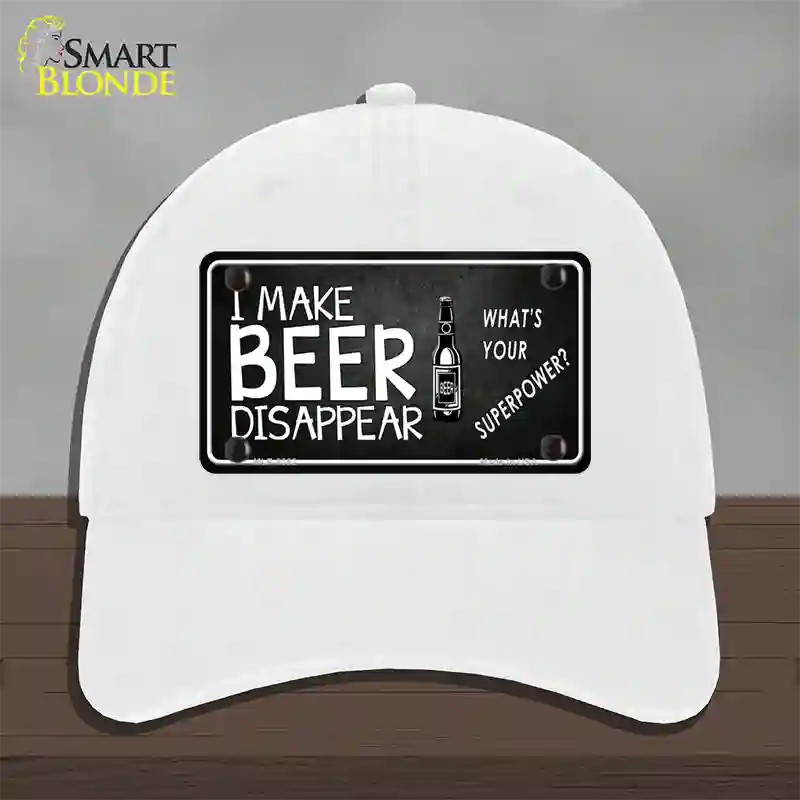 I Make Beer Disappear Novelty License Plate Hat Unconstructed Cotton / White