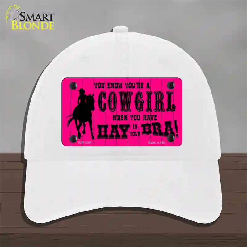 Pink Cowgirl Novelty License Plate Hat Unconstructed Cotton / White