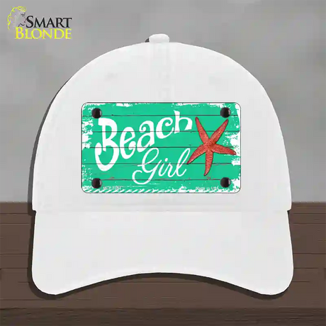 Beach Girl Novelty License Plate Hat Unconstructed Cotton / White