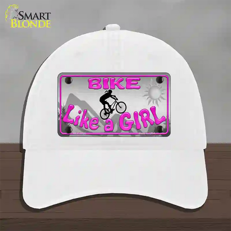 Bike Like A Girl Novelty License Plate Hat Unconstructed Cotton / White