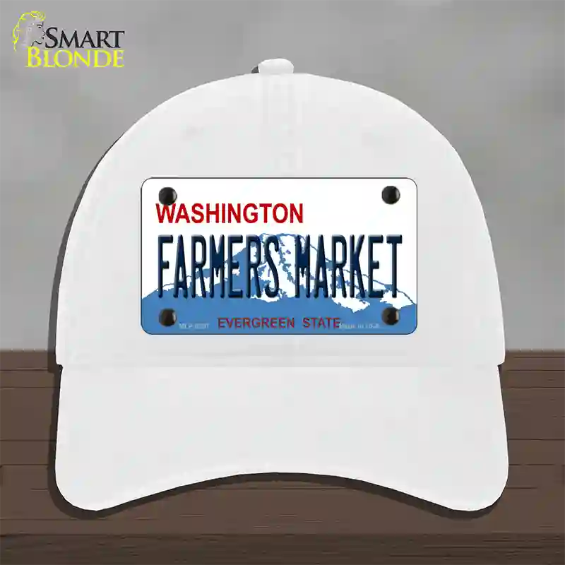 Farmers Market Washington Novelty License Plate Hat Unconstructed Cotton / White