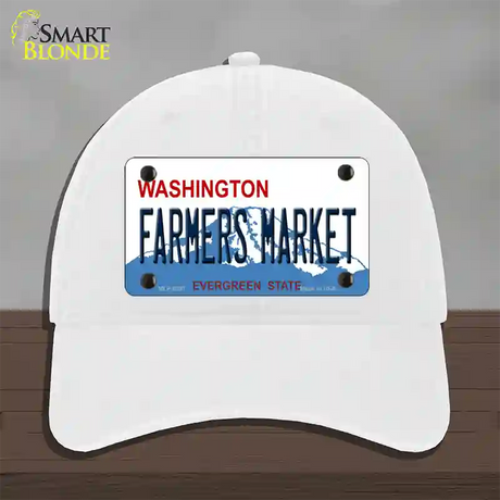 Farmers Market Washington Novelty License Plate Hat Unconstructed Cotton / White