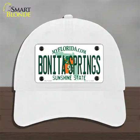 Bonita Springs Florida Novelty License Plate Hat Unconstructed Cotton / White