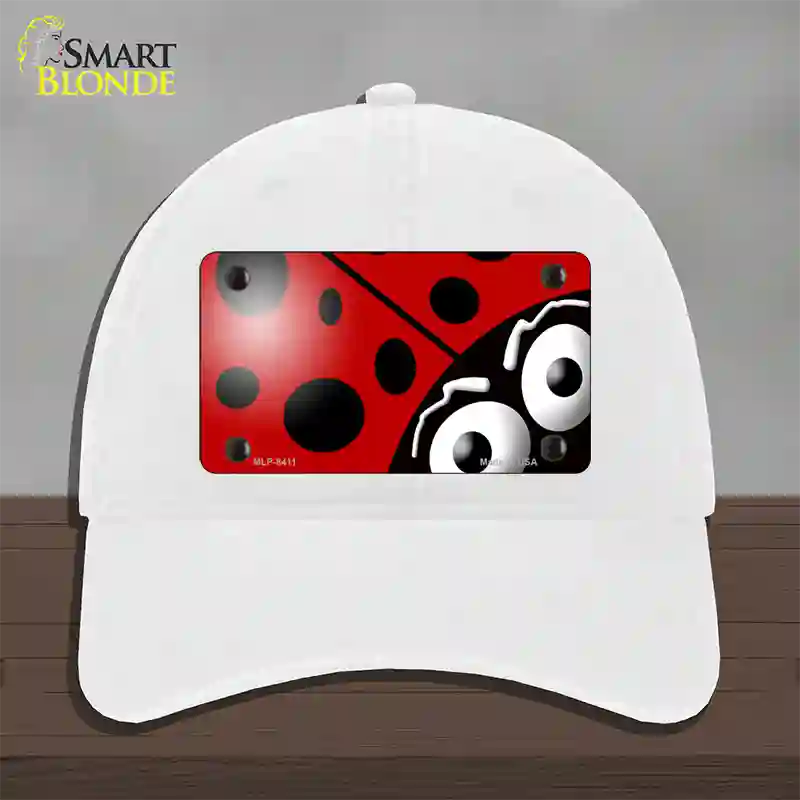 Lady Bug Novelty License Plate Hat Unconstructed Cotton / White