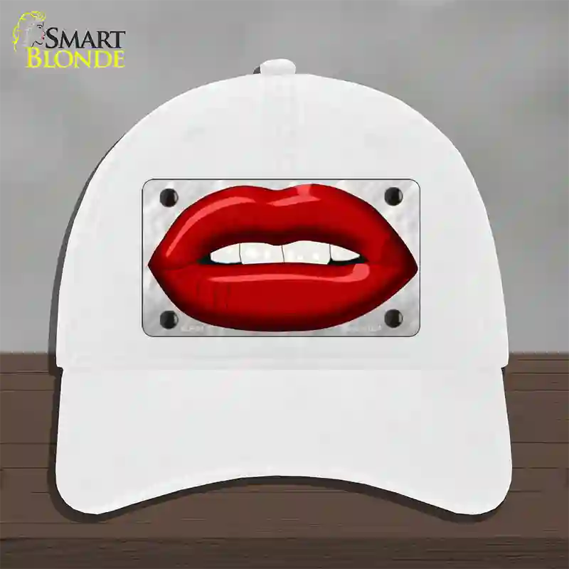 Red Lips Novelty License Plate Hat Unconstructed Cotton / White