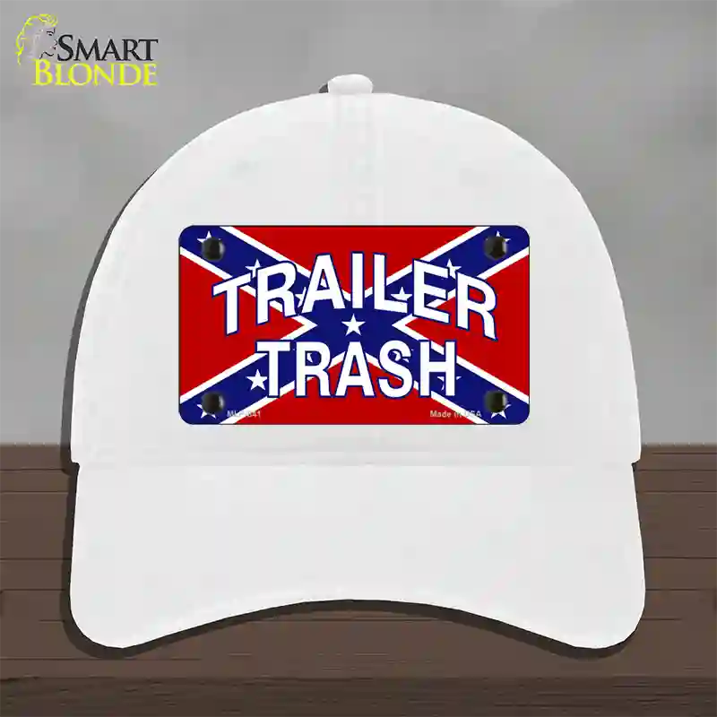 Trailer Trash Confederate Flag Novelty License Plate Hat Unconstructed Cotton / White