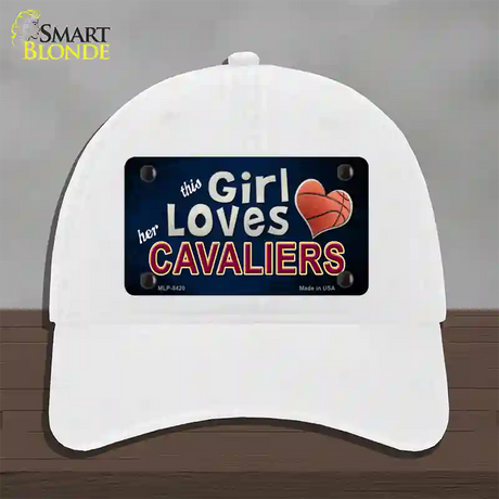 This Girl Loves Her Cavaliers Novelty License Plate Hat Unconstructed Cotton / White