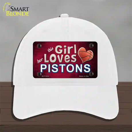 This Girl Loves Her Pistons Novelty License Plate Hat Unconstructed Cotton / White