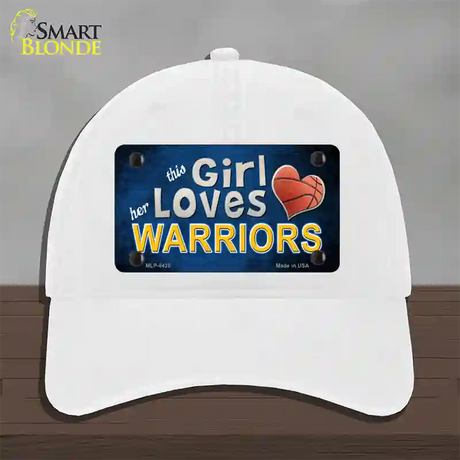 This Girl Loves Her Warriors Novelty License Plate Hat Unconstructed Cotton / White