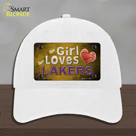 This Girl Loves Her Lakers Novelty License Plate Hat Unconstructed Cotton / White