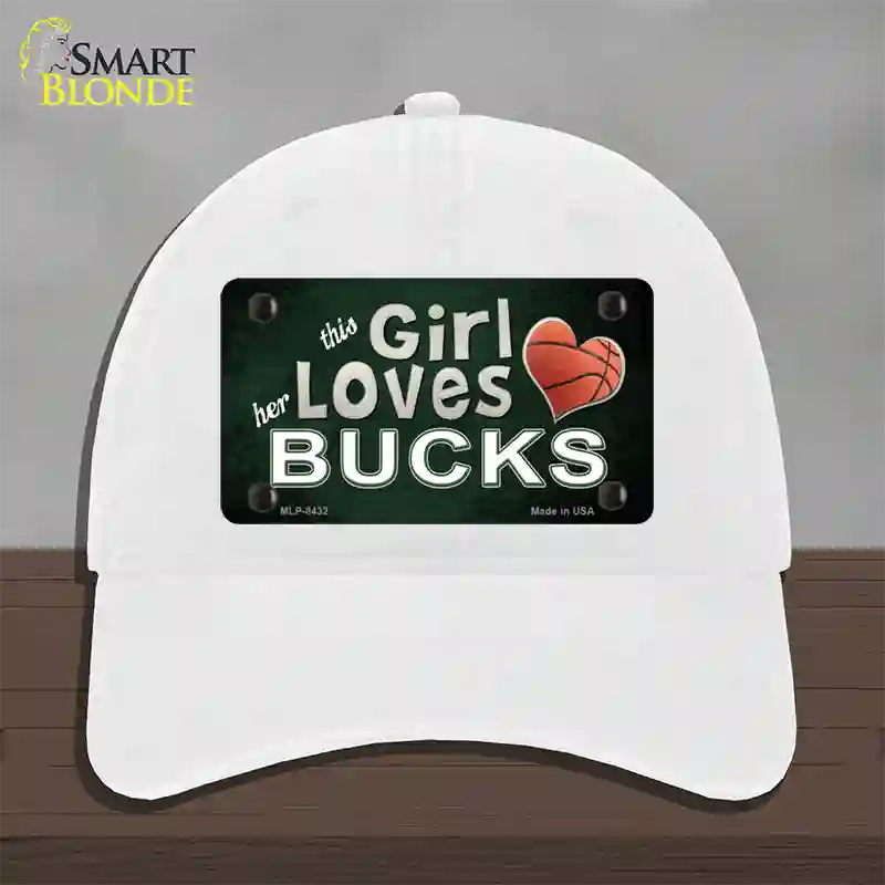 This Girl Loves Her Bucks Novelty License Plate Hat Unconstructed Cotton / White