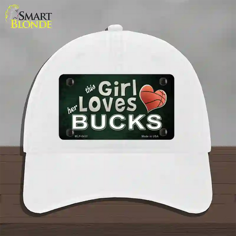 This Girl Loves Her Bucks Novelty License Plate Hat Unconstructed Cotton / White