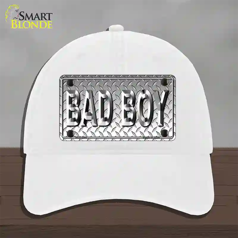 Bad Boy Diamond Novelty License Plate Hat Unconstructed Cotton / White