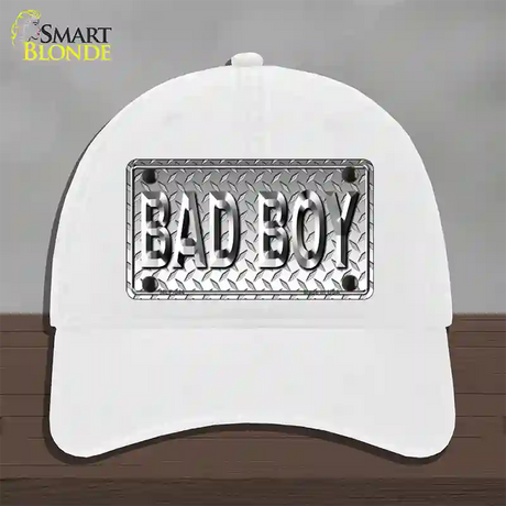 Bad Boy Diamond Novelty License Plate Hat Unconstructed Cotton / White