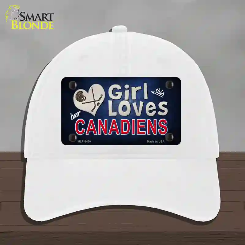 This Girl Loves Her Canadiens Novelty License Plate Hat Unconstructed Cotton / White