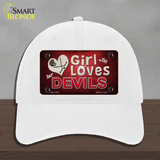 This Girl Loves Her Devils Novelty License Plate Hat Unconstructed Cotton / White