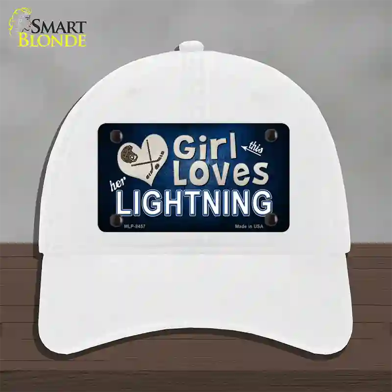 This Girl Loves Her Lightning Novelty License Plate Hat Unconstructed Cotton / White