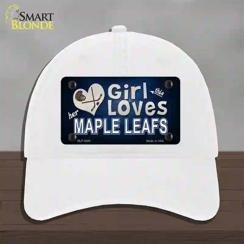 This Girl Loves Her Maple Leafs Novelty License Plate Hat Unconstructed Cotton / White