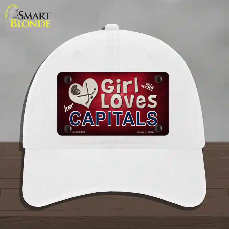 This Girl Loves Her Capitals Novelty License Plate Hat Unconstructed Cotton / White